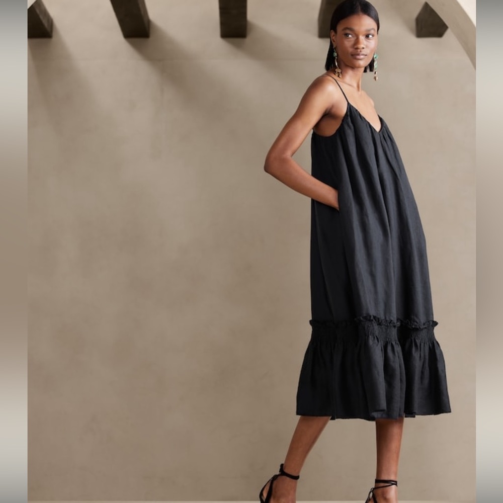 Banana republic black linen charlize midi dress xs